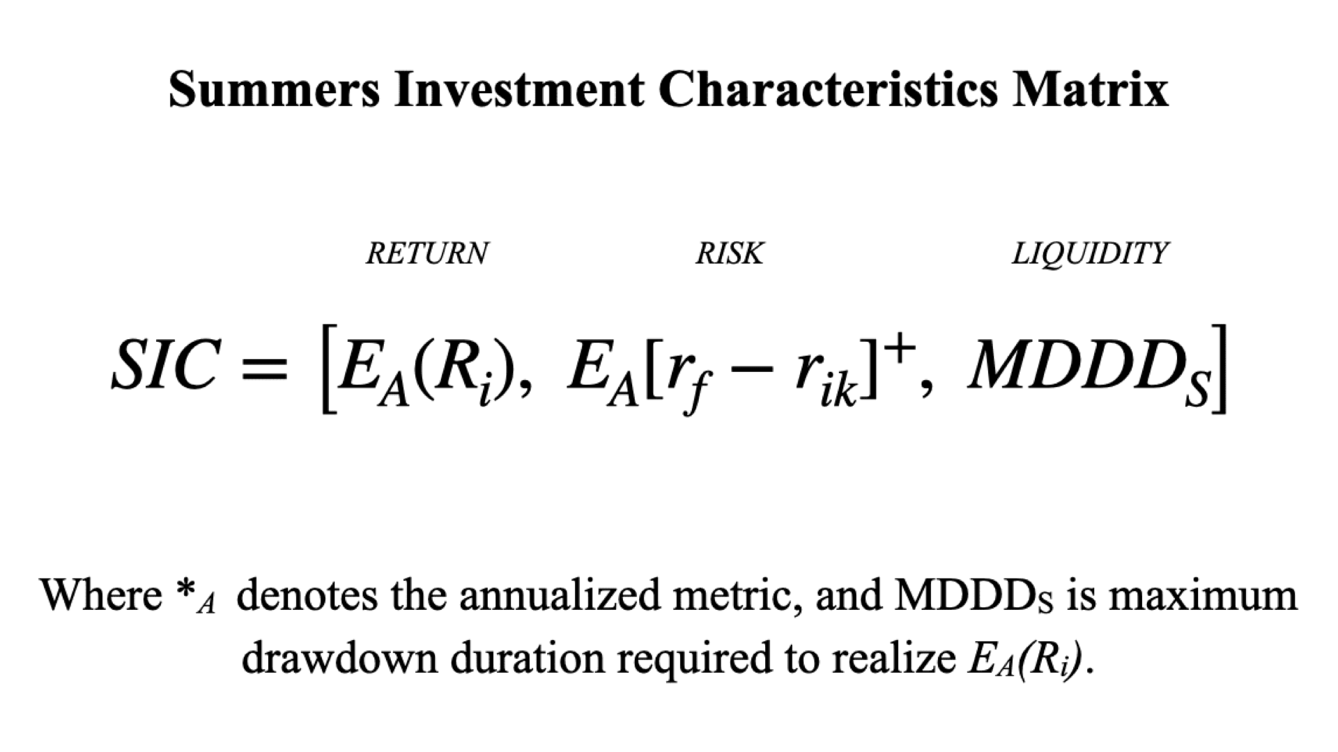 Summers Investment Characteristics ("SIC") Matrix
